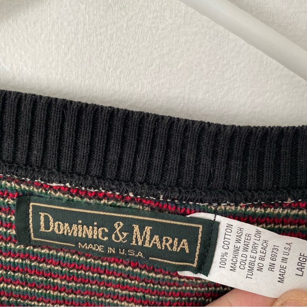 Vintage Mens Dominic & Maria Golf Theme V-Neck Cotton Sweater size large Green - Picture 3 of 6